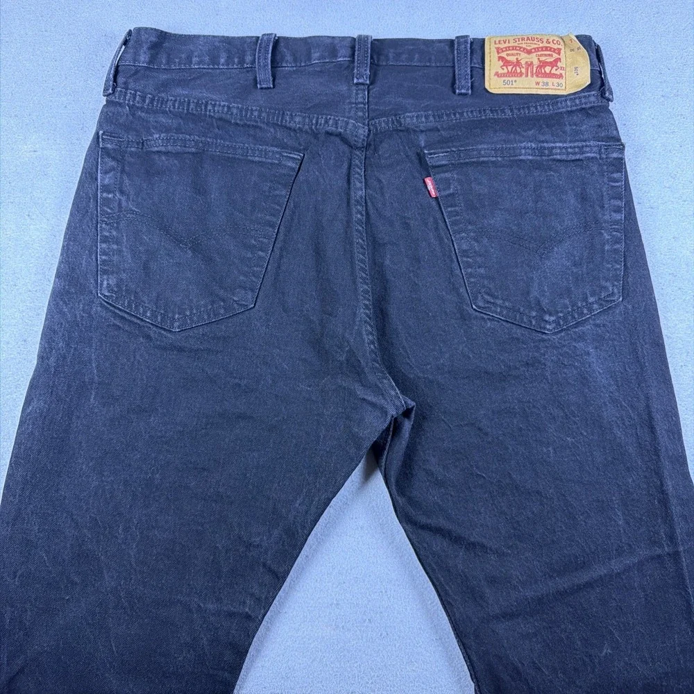 Levis 501 Jeans Mens 38x28 Black Dark Wash Denim Button Fly Straight Original